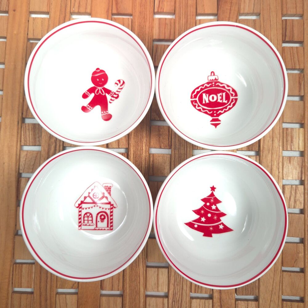 Gibson Home Christmas Dessert Bowls Set of 4 Holiday Snack Serving Bowls